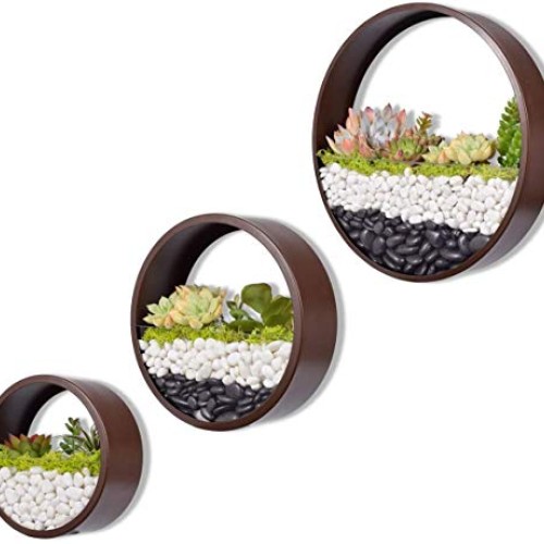 Mixed 3 Sizes Brown Wall Round Hanging Planter Succulent Terrarium...