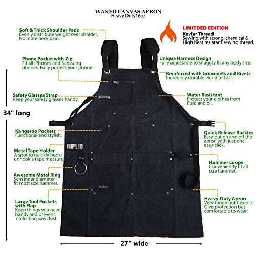 Waxed Apron Black Kevlar Welding Apron - Heat&Chemical Resistant...
