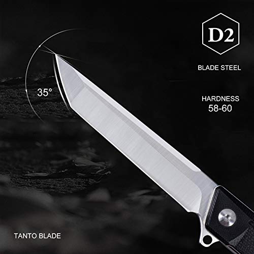 edcfans EDC Folding Pocket Knife: D2 Steel, G10 Handle, Tanto Blad...