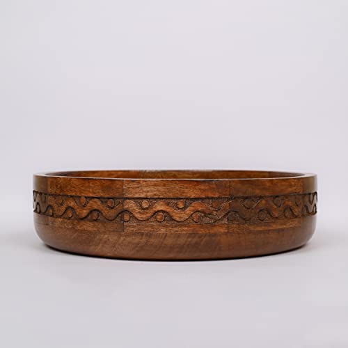 EDHAS Mango Wood Decorative Round Carved Bowl for Decoration, Cent...