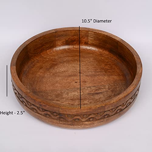 EDHAS Mango Wood Decorative Round Carved Bowl for Decoration, Cent...
