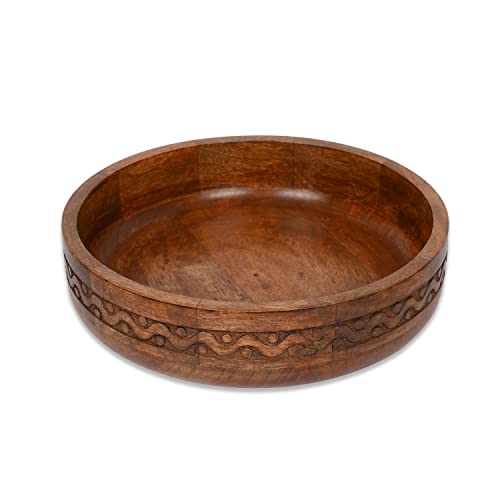 EDHAS Mango Wood Decorative Round Carved Bowl for Decoration, Cent...