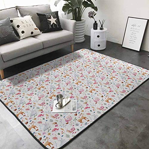 Polyester Rubber Door Mats Nursery,Cute Animals Deer Snail Owl and...