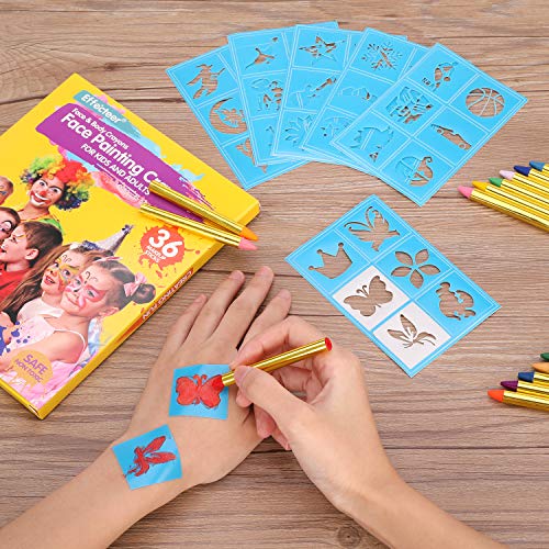 Face Paint Crayons for Kids, 36 Makeup Sticks & 36 Stencils, Profe...