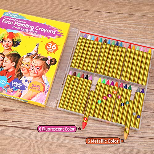 Face Paint Crayons for Kids, 36 Makeup Sticks & 36 Stencils, Profe...