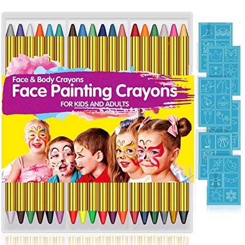 Face Paint Crayons for Kids, 36 Makeup Sticks & 36 Stencils, Profe...
