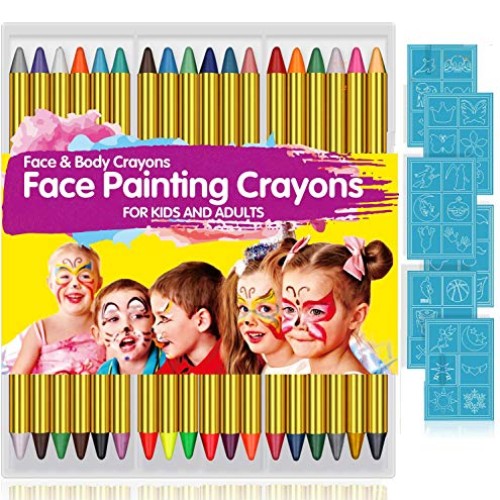 Face Paint Crayons for Kids, 36 Makeup Sticks & 36 Stencils, Profe...