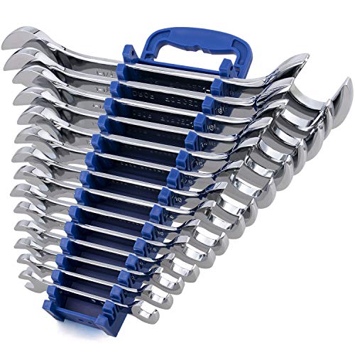 14-Piece Premium Angle Head Open End Wrench Set, Chrome Vanadium S...