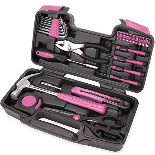 40-Piece All Purpose Household Pink Tool Kit for Girls, Ladies and...