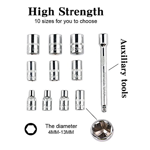 Egofine 12pcs 1/4 Inch Ratchet Socket Wrench Set, Drive Socket Set...
