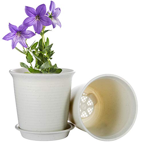 EHWINE 7.2 Inch Plastic Flower Pots, 8 Pack Indoor Plant Pots with...