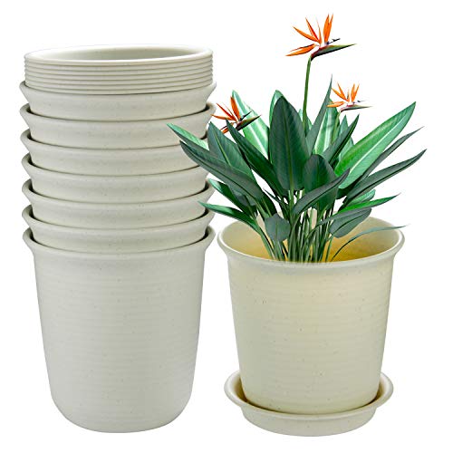 EHWINE 7.2 Inch Plastic Flower Pots, 8 Pack Indoor Plant Pots with...