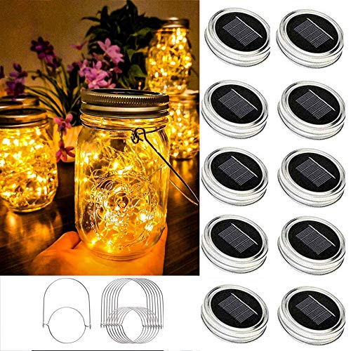 EiGreen Mason Lights Solar Mason Jar Solar Lantern Lights, 10 Pack...