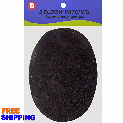 Two Large Sew-On Natural Suede Elbow Patches 4.75 in x 6.5 in - Black