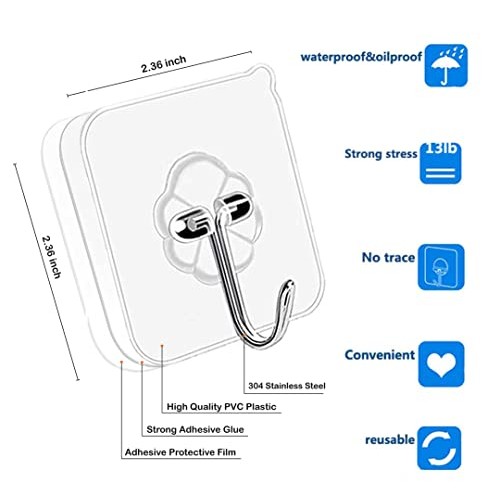 Elegana Adhesive Hooks Kitchen Wall Hooks - 24 Packs Heavy Duty 13...