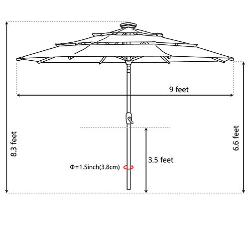 EliteShade Sunbrella Solar 9ft 3 Tiers Market Umbrella with 80 LED...