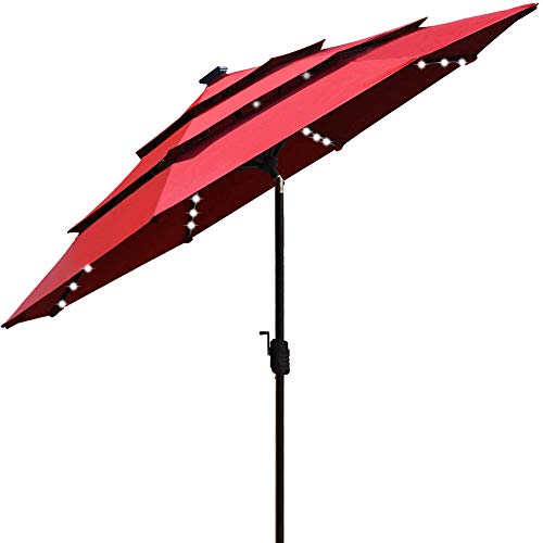 EliteShade Sunbrella Solar 9ft 3 Tiers Market Umbrella with 80 LED...