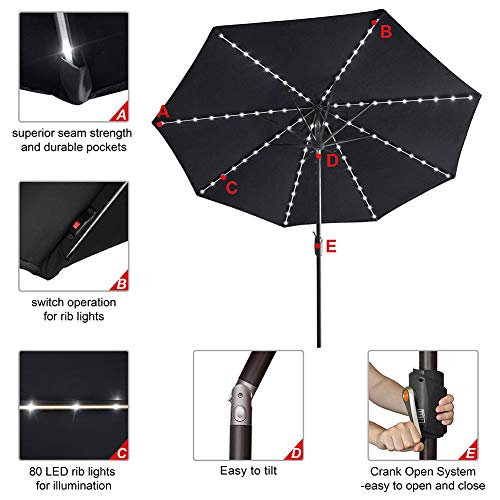 EliteShade Sunbrella Solar Umbrellas 9ft Market Umbrella with 80 L...