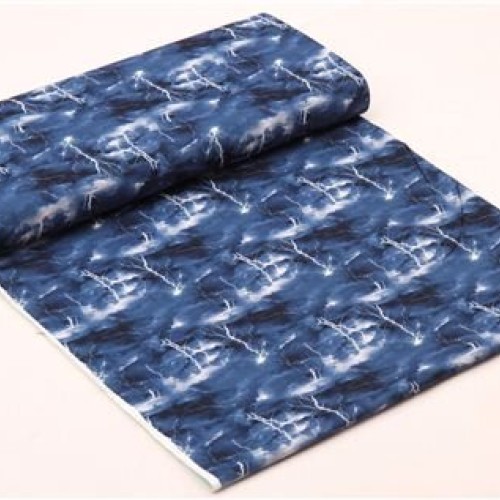 dark blue retro fabric with many black clouds and lightning per 0...