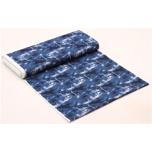 dark blue retro fabric with many black clouds and lightning per 0...