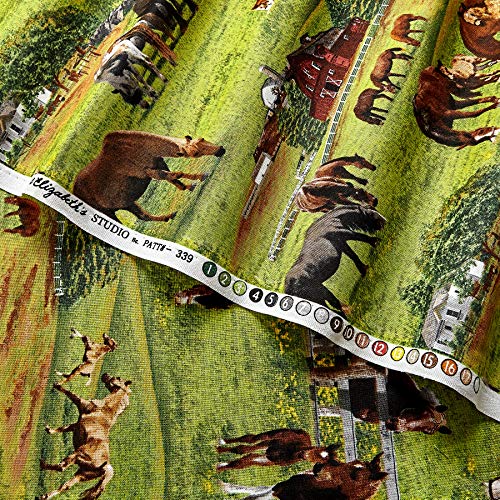 Elizabeths Studio Farm Animals 2011 Horses Green Quilt Fabric By ...