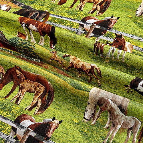 Elizabeths Studio Farm Animals 2011 Horses Green Quilt Fabric By ...