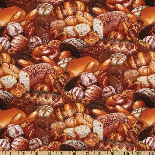 Elizabeths Studio Food Festival Mixed Breads Multi Quilt Fabric B...