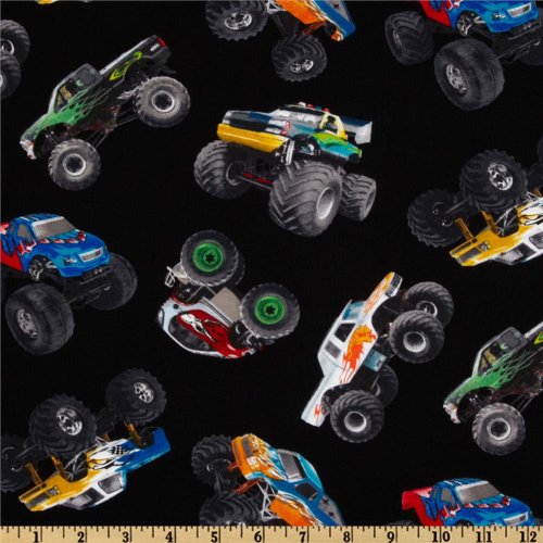 Elizabeths Studio In In Motion Monster Trucks Black Fabric By The...