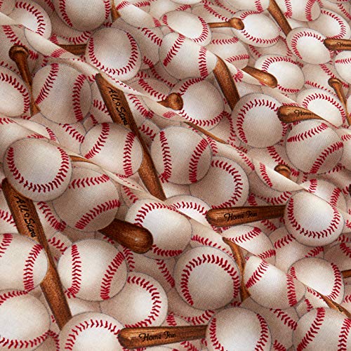 Elizabeths Studio Sports Collection Baseballs Allover White Fabri...