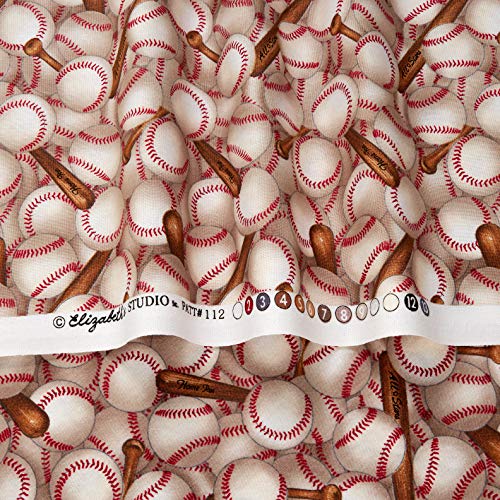 Elizabeths Studio Sports Collection Baseballs Allover White Fabri...