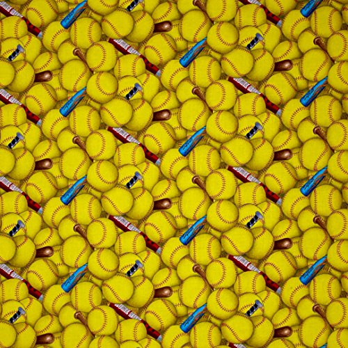 Elizabeths Studio Sports Softball Yellow Fabric By The Yard