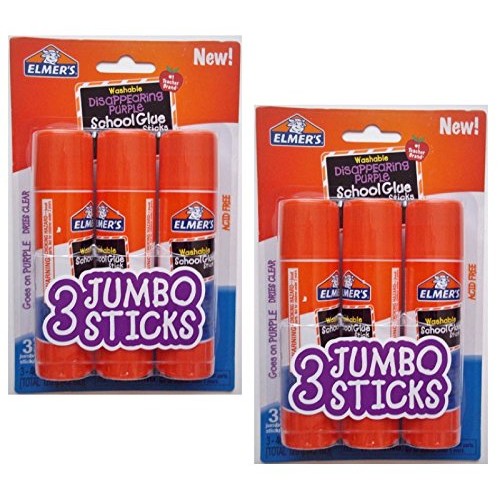 Elmers Jumbo Disappearing Purple School Glue Stick, 1.4 Ounce, 2 P...