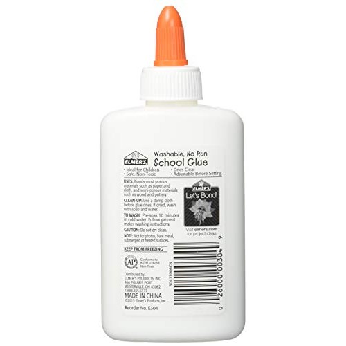 Elmers Washable No-Run School Glue, 4 oz, 1 Bottle E304 - Pack of 2