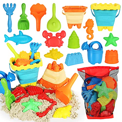 Elovien Beach Sand Toys Set, 24PCS Sandbox Toys with Mesh Backpack...