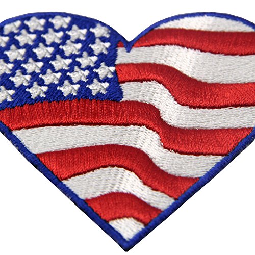 EmbTao Embroidered Heart Shaped USA Flag America Iron on Sew On Patch