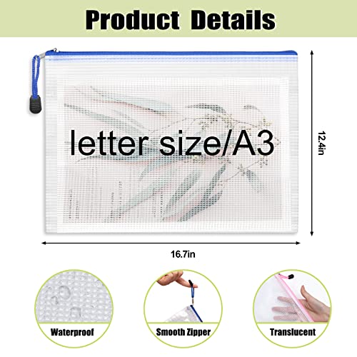 EOOUT 32pcs Mesh Zipper Pouch Zipper Bags, A3 Size 16.7x12.4in Lar...