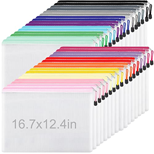 EOOUT 32pcs Mesh Zipper Pouch Zipper Bags, A3 Size 16.7x12.4in Lar...