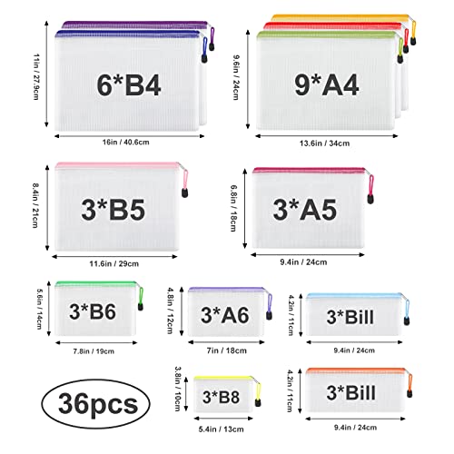EOOUT 36pcs Mesh Zipper Pouch Bags, 8 Sizes Waterproof Zipper Bags...