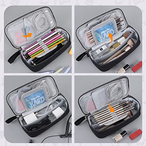 EOOUT Big Capacity Black Pencil Case Pouch with Zipper, Large Orga...