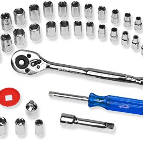 40 Pieces - EPAuto 1/4-Inch & 3/8-Inch Drive Socket Set with 72 Te...