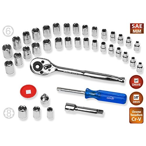 40 Pieces - EPAuto 1/4-Inch & 3/8-Inch Drive Socket Set with 72 Te...
