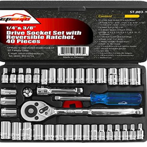 40 Pieces - EPAuto 1/4-Inch & 3/8-Inch Drive Socket Set with 72 Te...