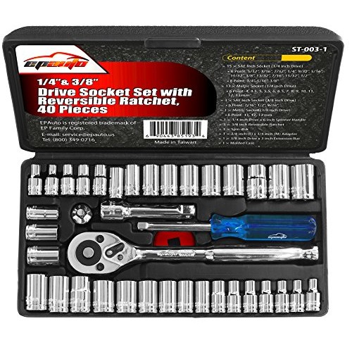 40 Pieces - EPAuto 1/4-Inch & 3/8-Inch Drive Socket Set with 72 Te...