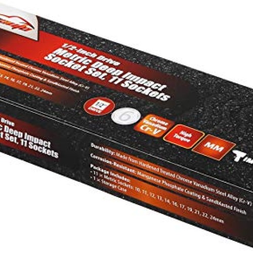 EPAuto 1/2-Inch Drive Metric Deep Impact Socket Set, Cr-V, 6 Point...