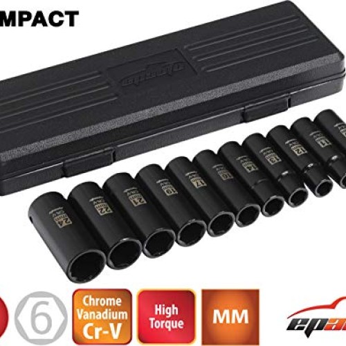 EPAuto 1/2-Inch Drive Metric Deep Impact Socket Set, Cr-V, 6 Point...