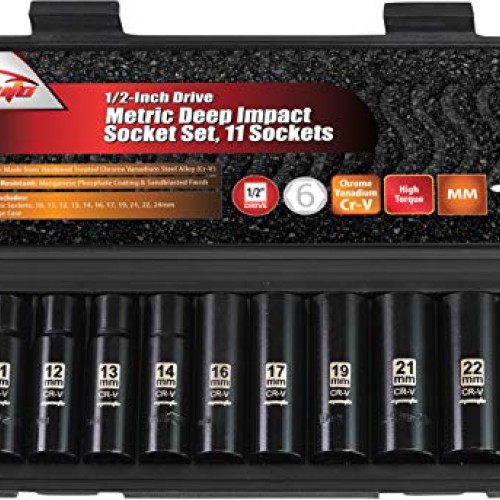 EPAuto 1/2-Inch Drive Metric Deep Impact Socket Set, Cr-V, 6 Point...