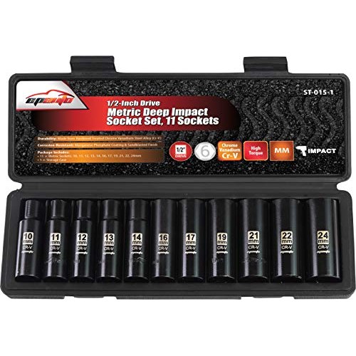 EPAuto 1/2-Inch Drive Metric Deep Impact Socket Set, Cr-V, 6 Point...