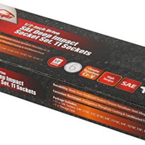 EPAuto 1/2-Inch Drive SAE Deep Impact Socket Set, Cr-V, 6 Points, ...
