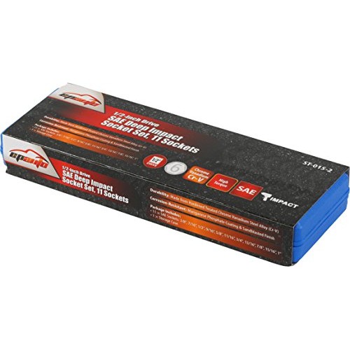 EPAuto 1/2-Inch Drive SAE Deep Impact Socket Set, Cr-V, 6 Points, ...