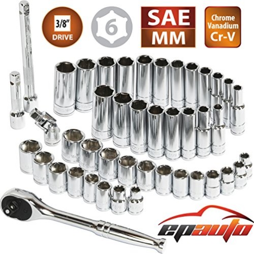 EPAUTO 45 Pieces 3/8 Drive Socket Set with 72-Tooth Pear Head Rat...